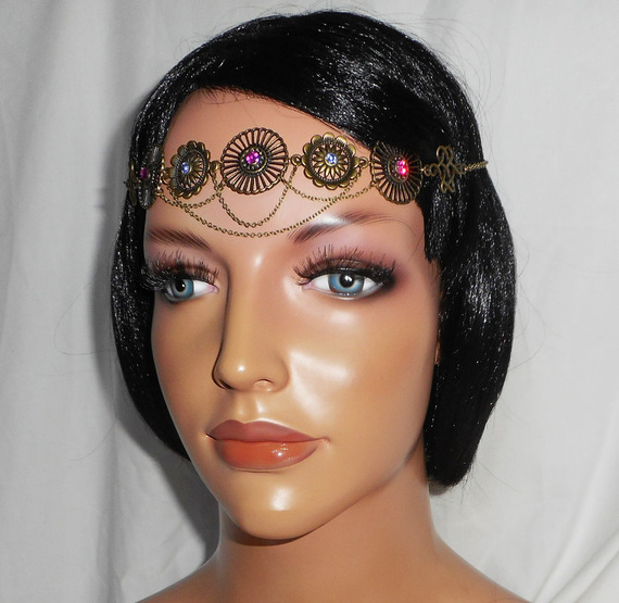 Diadema in bronzo con strass in cristallo Swarovski rosa e viola