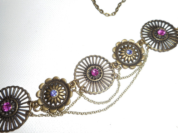 Diadema in bronzo con strass in cristallo Swarovski rosa e viola