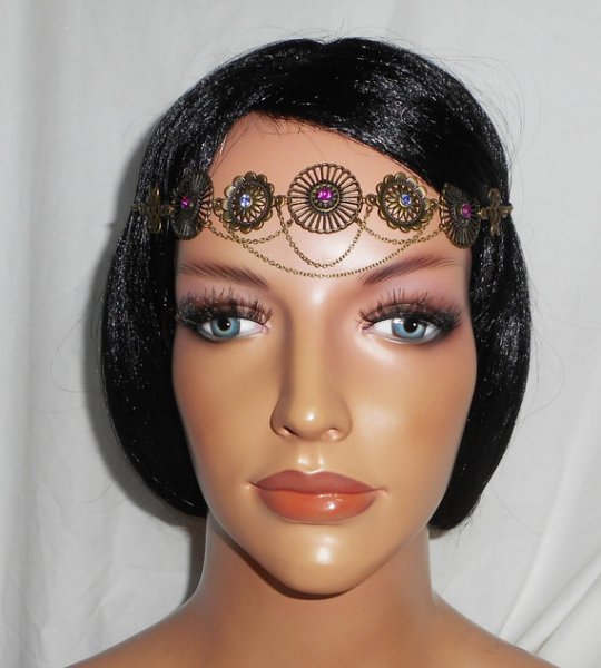 Diadema in bronzo con strass in cristallo Swarovski rosa e viola