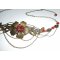 Diadema in bronzo con perline di cristallo rosse e disegno floreale bohémien