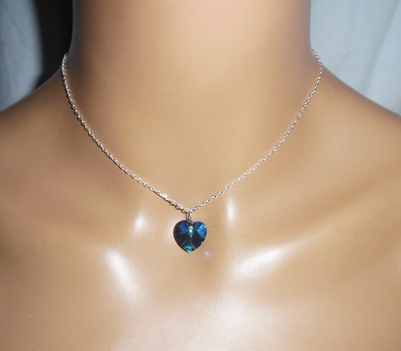 Parure Pendentif coeur bleu en cristal de Swarovski sur chaine argent 925