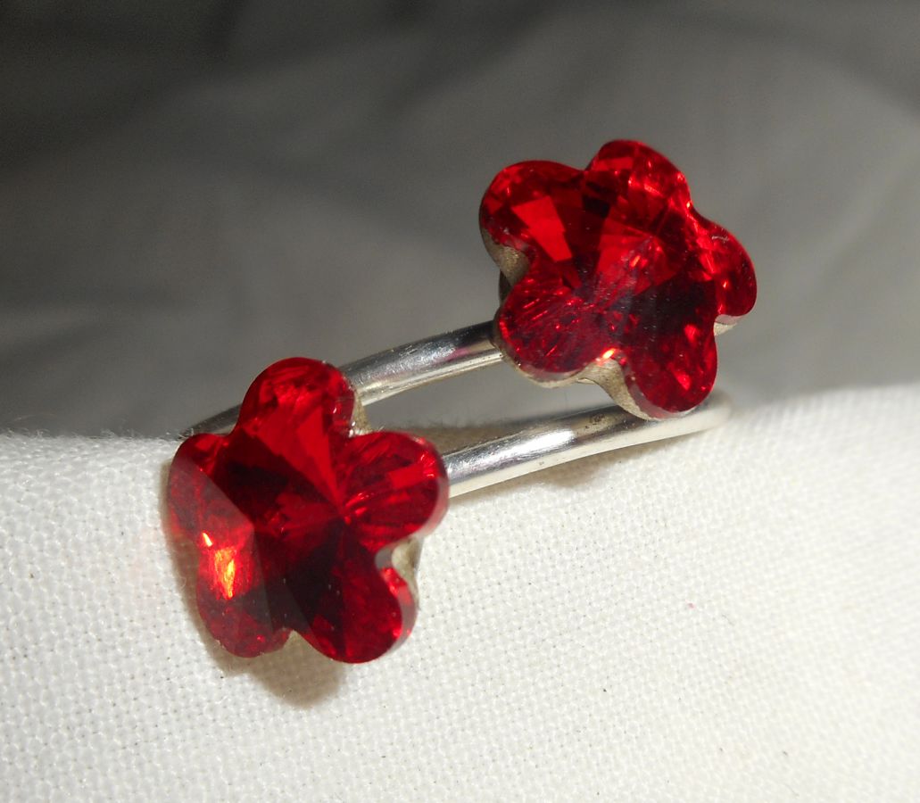 Anello doppio fiore in cristallo Swarovski rosso