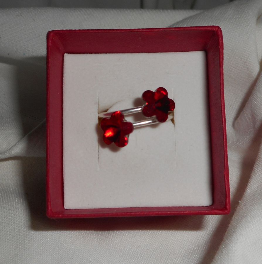 Anello doppio fiore in cristallo Swarovski rosso