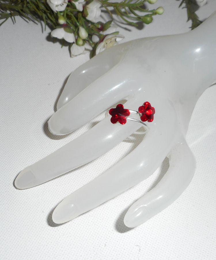 Anello doppio fiore in cristallo Swarovski rosso