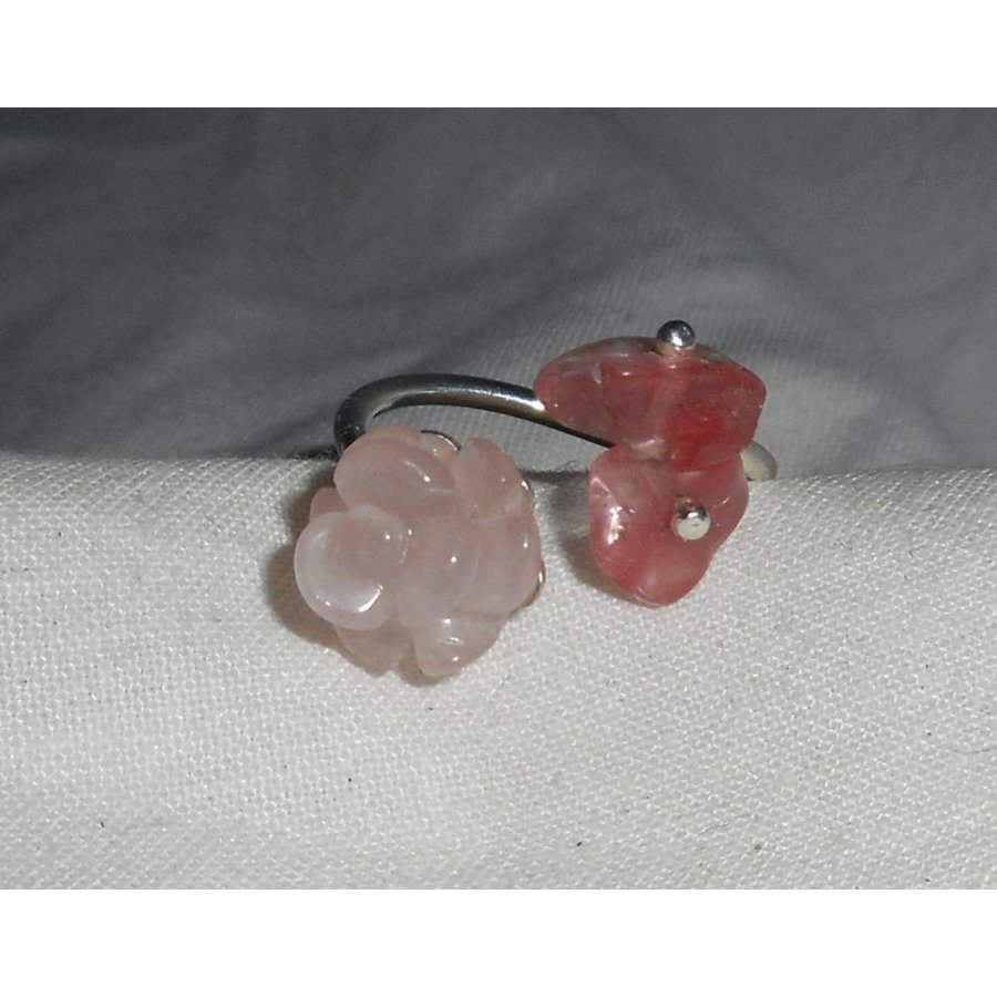 Anello con fiore e pietra - quarzo rosa e argento 925