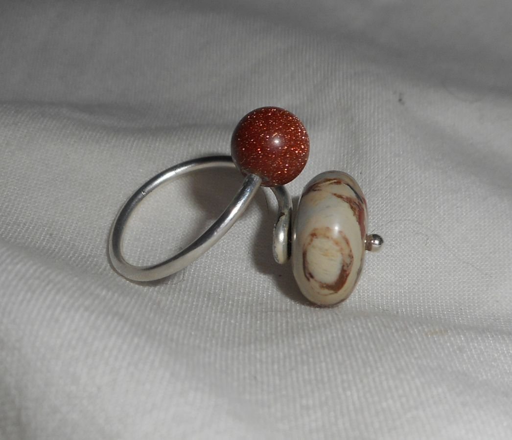 Anello originale in argento 925 con pietra diaspro e agata marrone