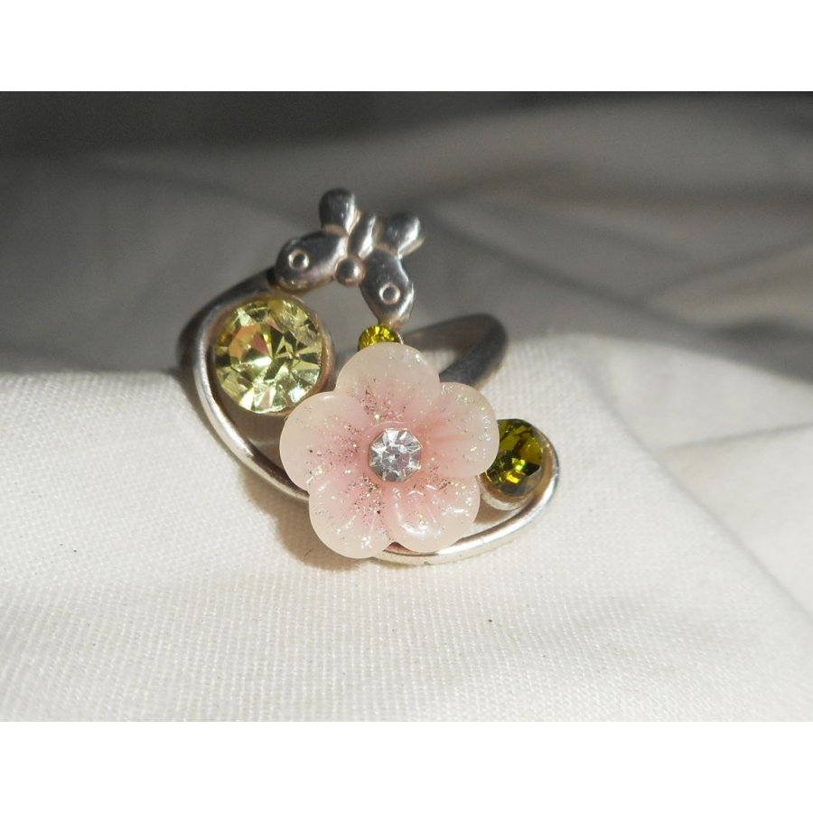 Originale anello in argento 925 con fiore rosa e cristallo Swarovski