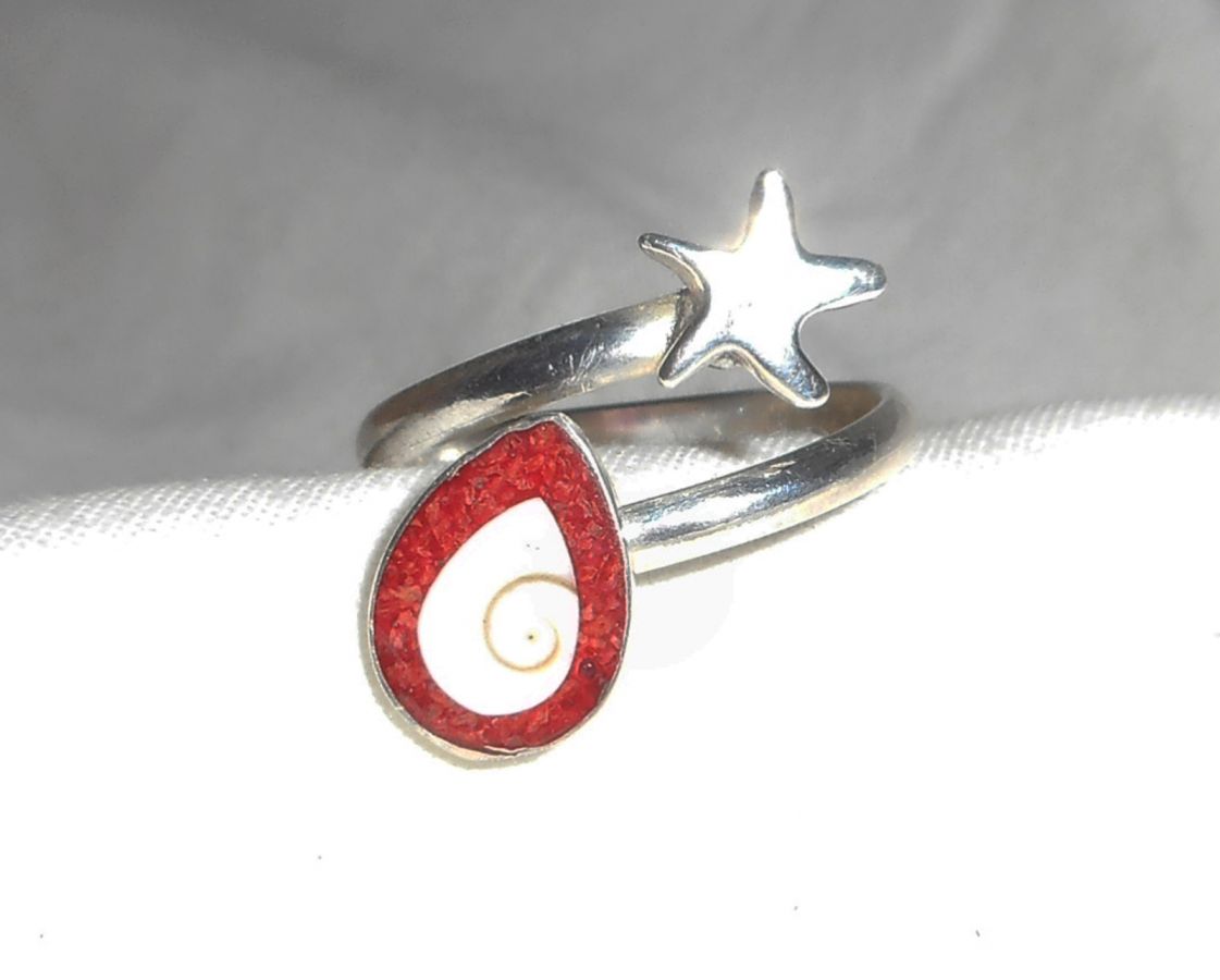 Originale anello in argento 925 con stella marina e occhio di Santa Lucia