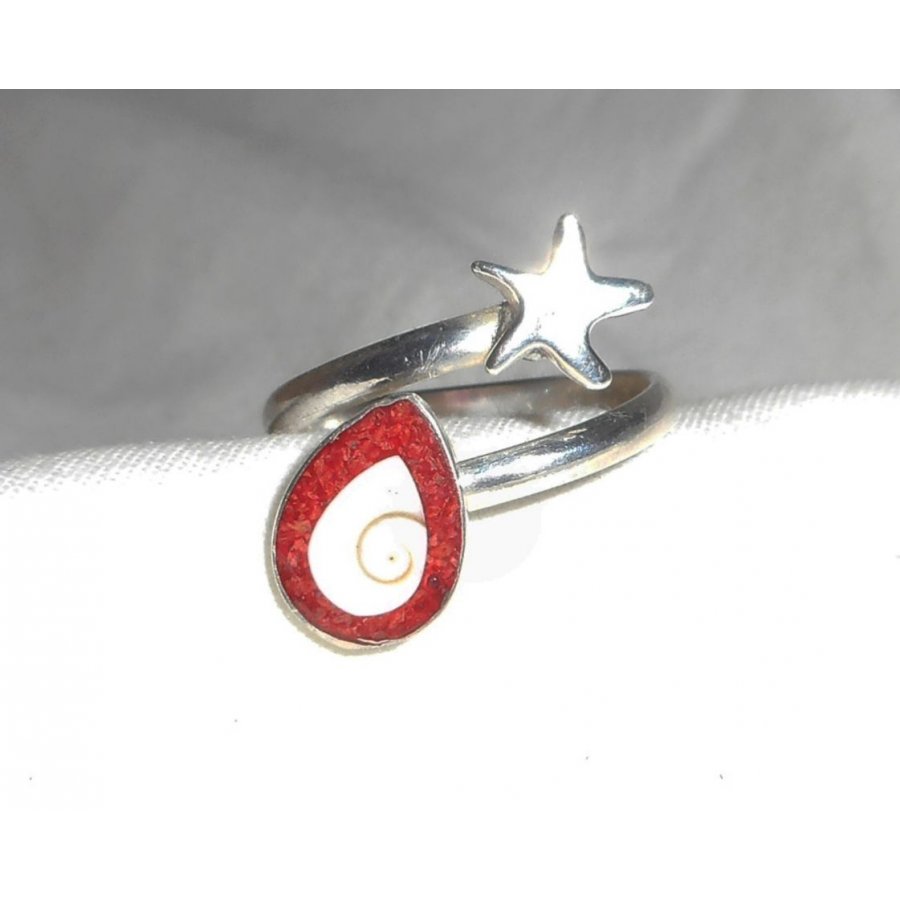 Originale anello in argento 925 con stella marina e occhio di Santa Lucia