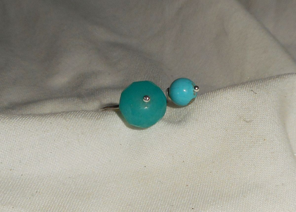 Originale anello a doppia pietra blu in giada e turquenite e argento 925