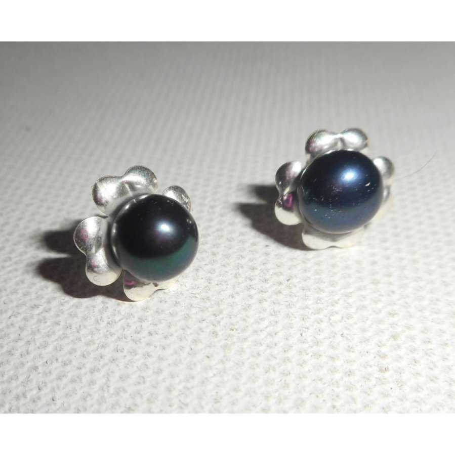 Orecchini con perla coltivata nera, argento 925