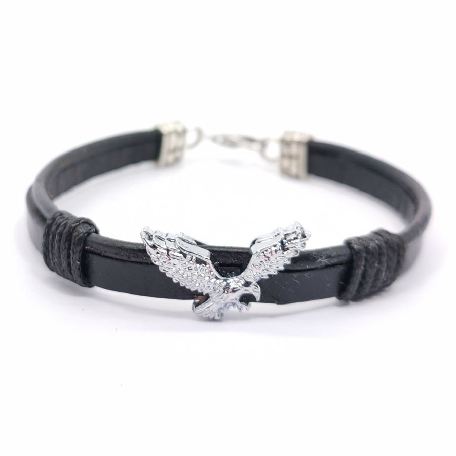 Bracciale con aquila su cordino in pelle 