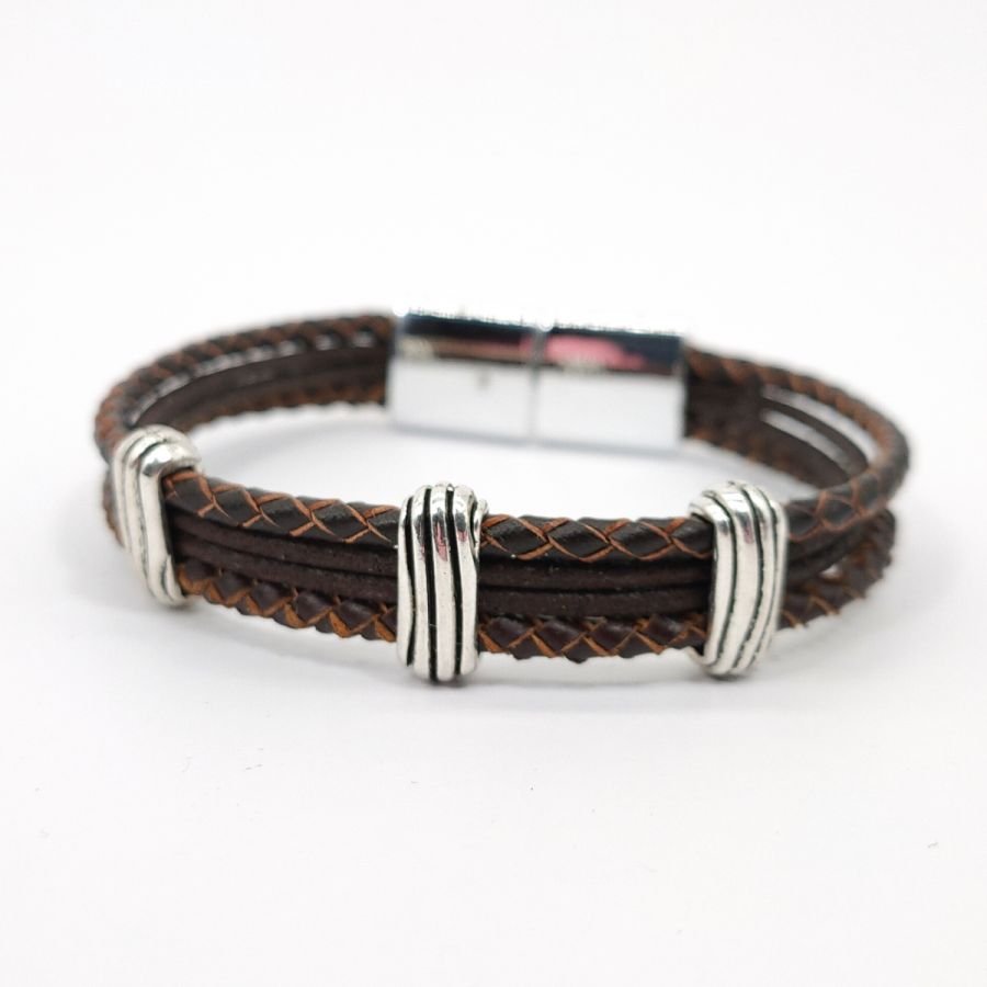 Bracciale in pelle marrone per uomo