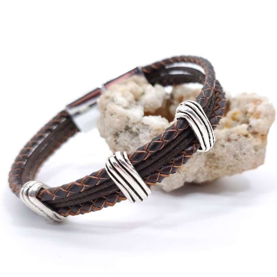 Bracciale in pelle marrone per uomo