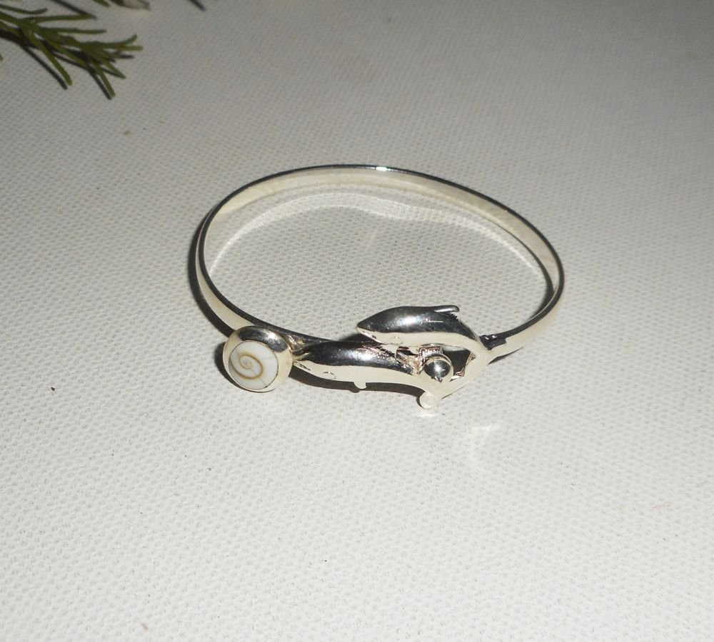 Bracelet avec double dauphins et oeil de Ste Lucie en argent 925