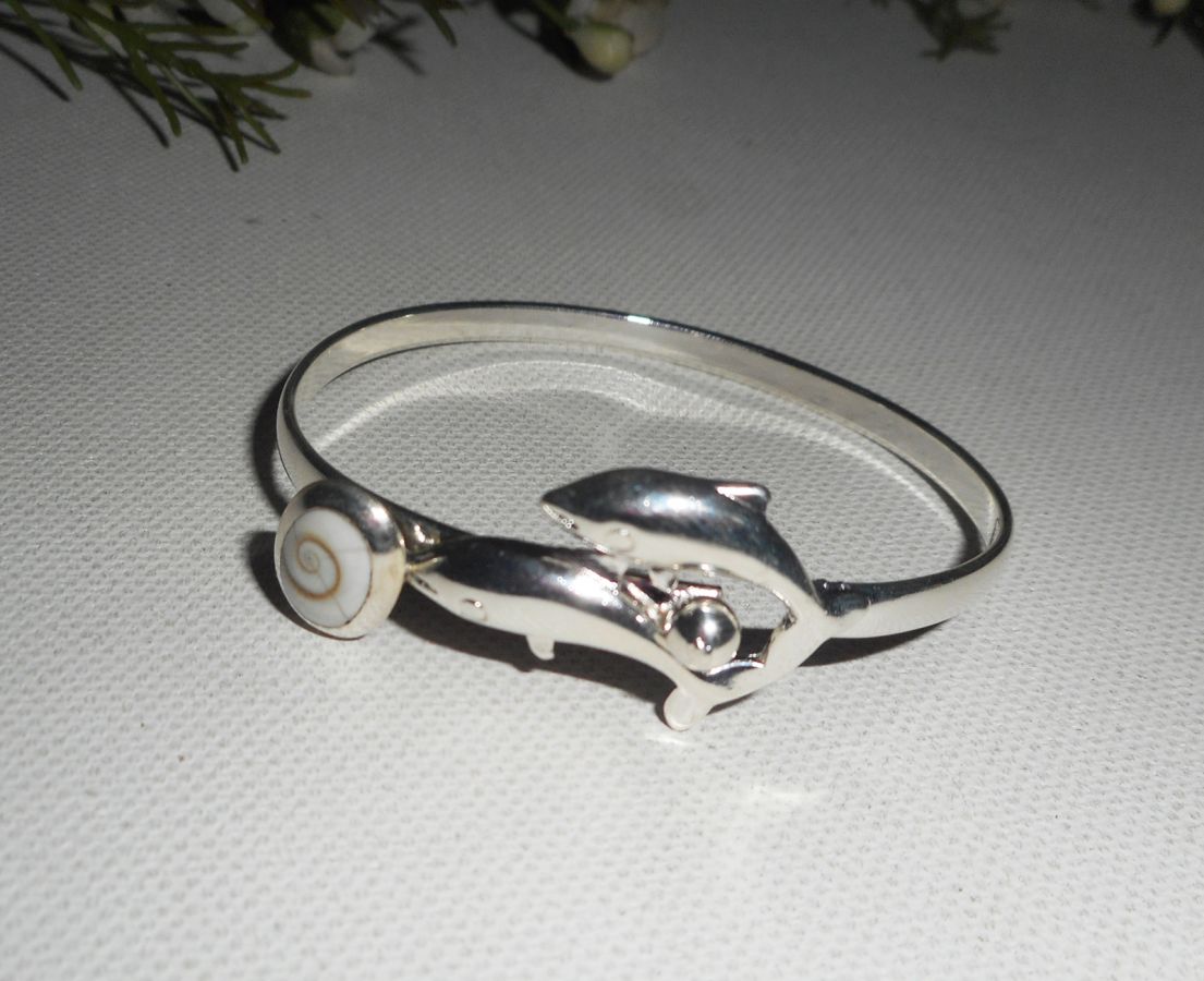 Bracelet avec double dauphins et oeil de Ste Lucie en argent 925