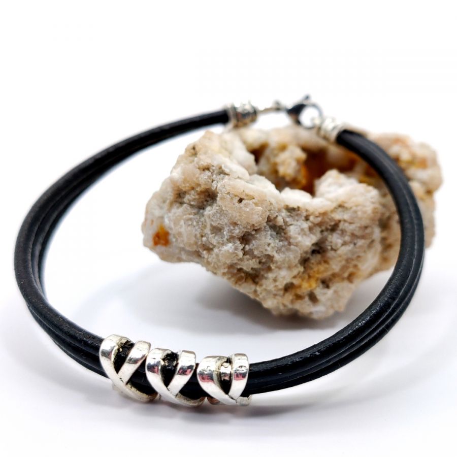 Bracciale da uomo in pelle nera a più fili con perla XXX