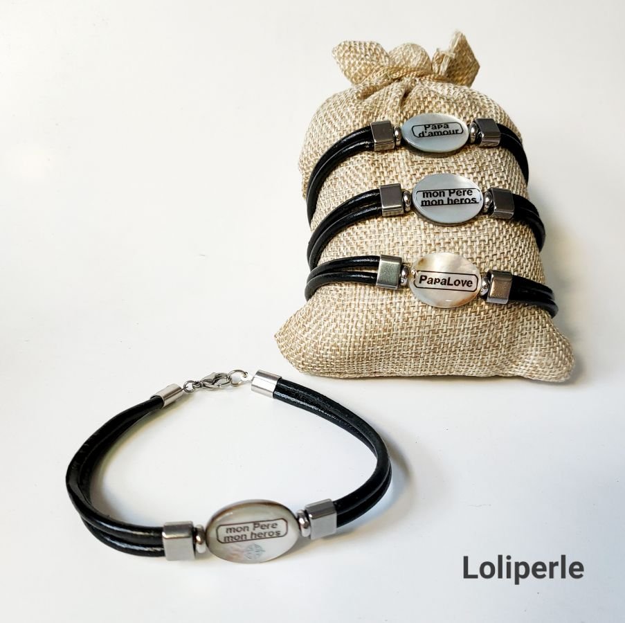 Bracciale in madreperla personalizzato su cuoio