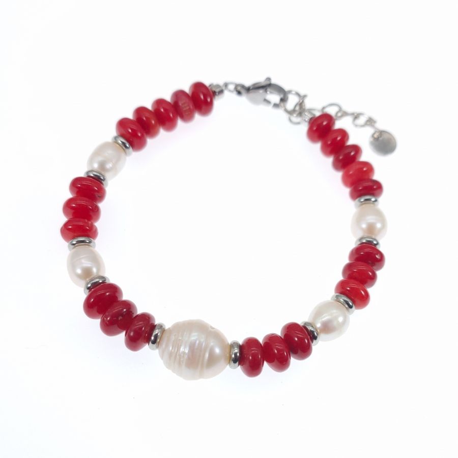 Bracciale di perle coltivate e gorgonie rosse