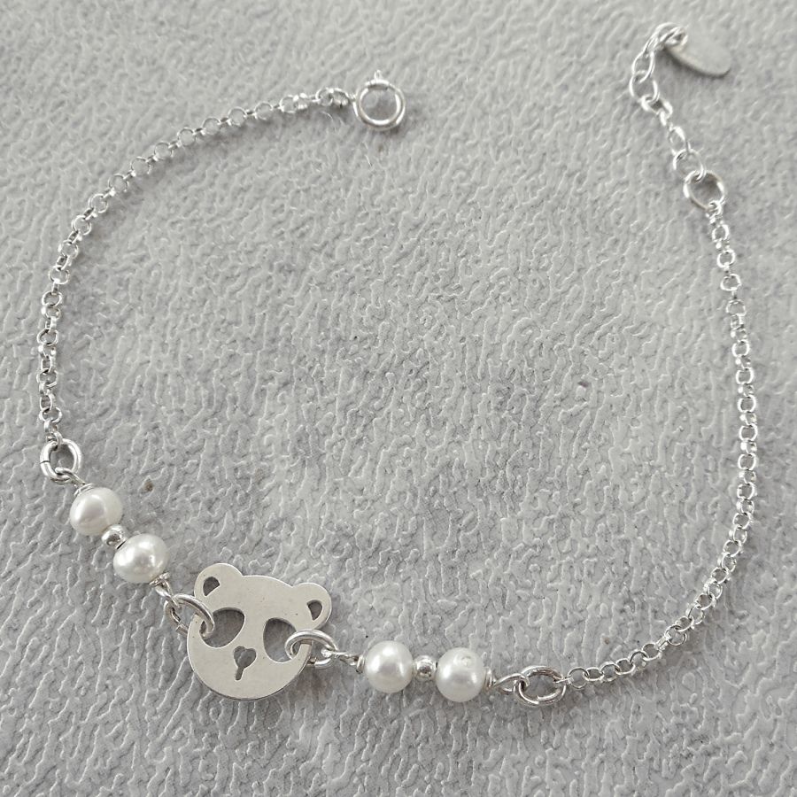 Bracciale di perle coltivate con panda in argento 925