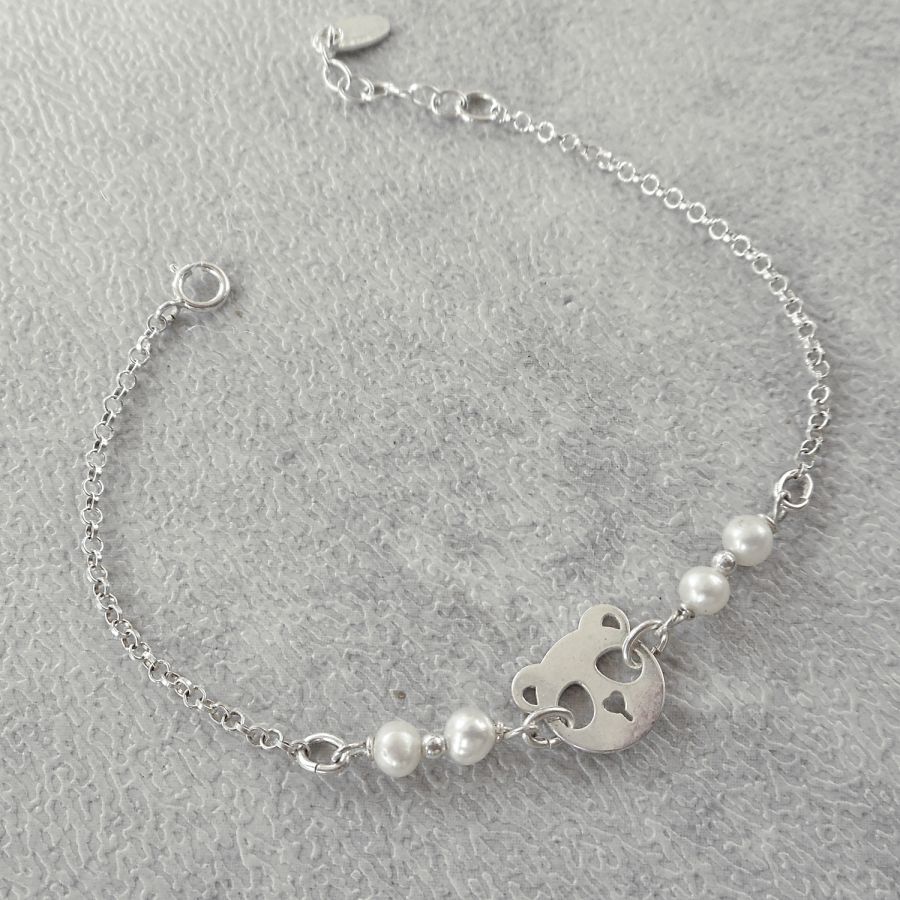 Bracciale di perle coltivate con panda in argento 925