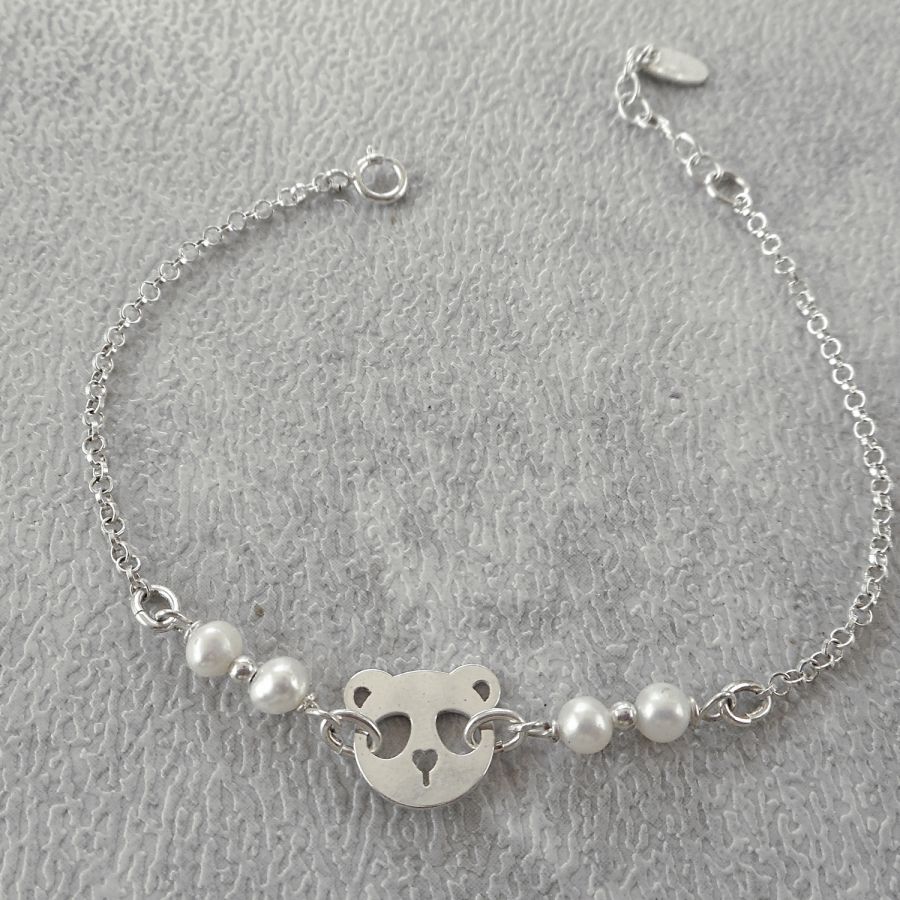 Bracciale di perle coltivate con panda in argento 925