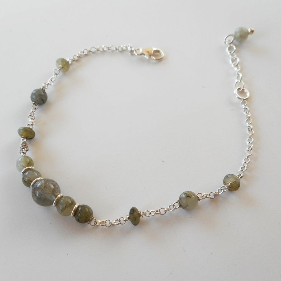 Bracciale in labradorite verde su catena d'argento 925