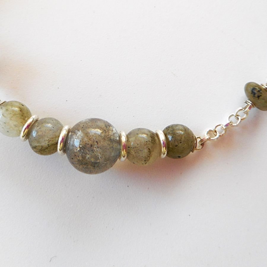 Bracciale in labradorite verde su catena d'argento 925