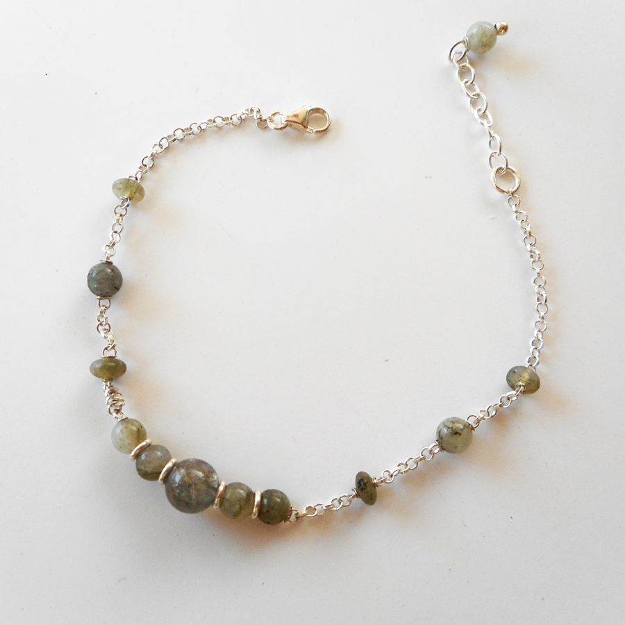 Bracciale in labradorite verde su catena d'argento 925