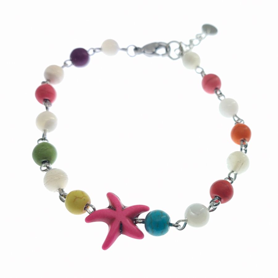 Bracciale in pietra multicolore con stella marina rosa