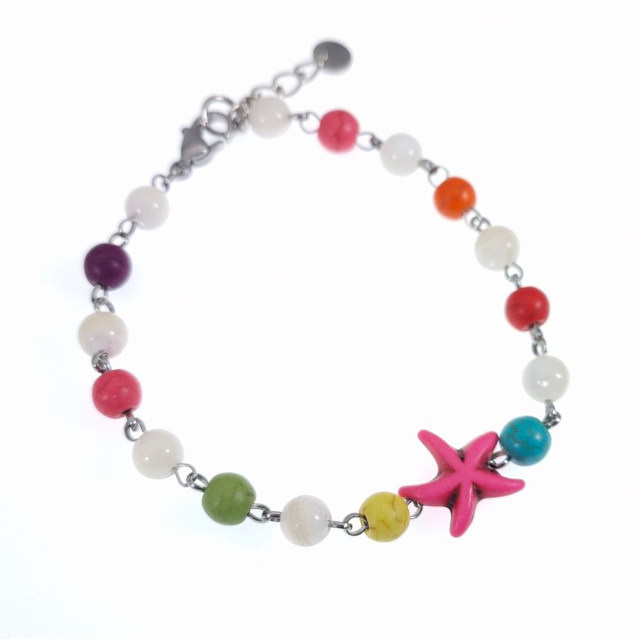 Bracciale in pietra multicolore con stella marina rosa