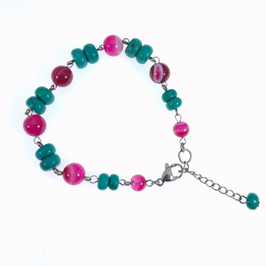 Bracciale in turchese e agata rosa fucsia