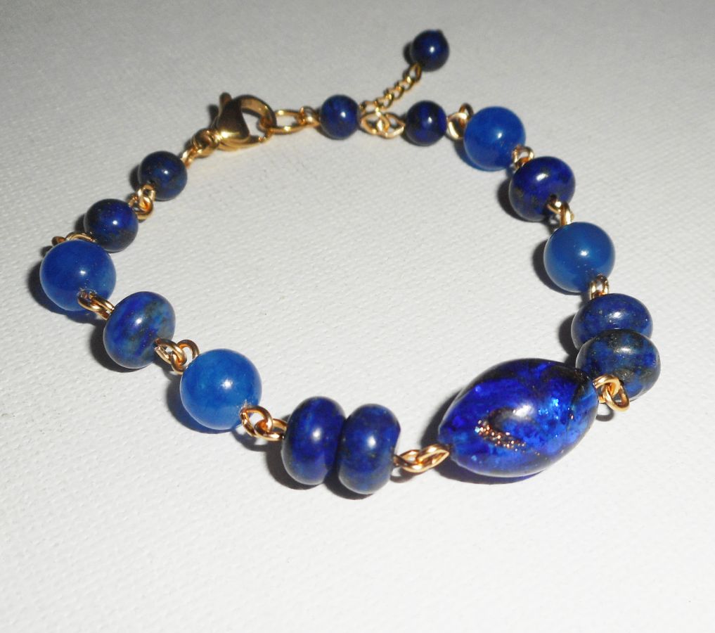 Bracciale in vetro di Murano e pietre dure blu