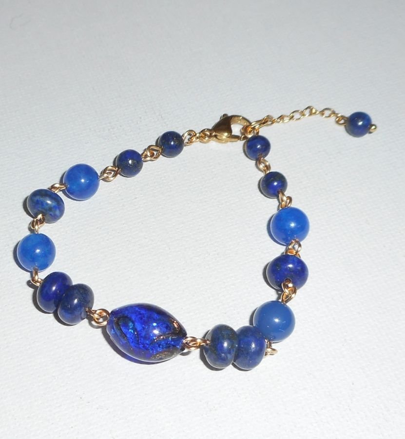 Bracciale in vetro di Murano e pietre dure blu