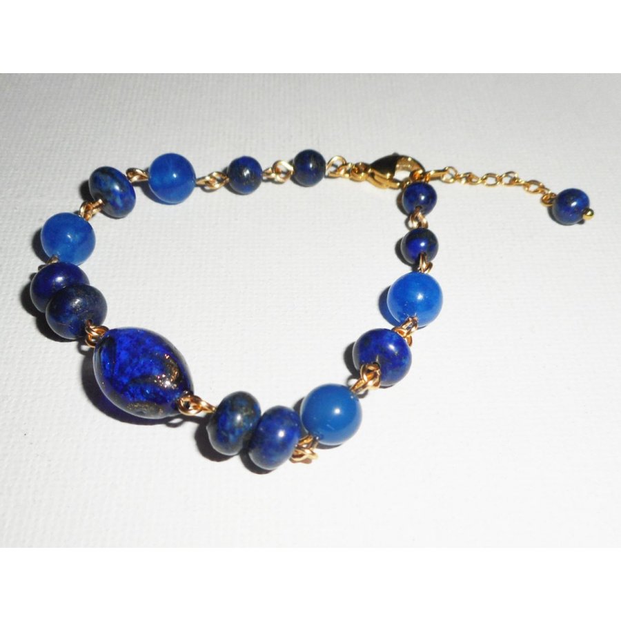 Bracciale in vetro di Murano e pietre dure blu