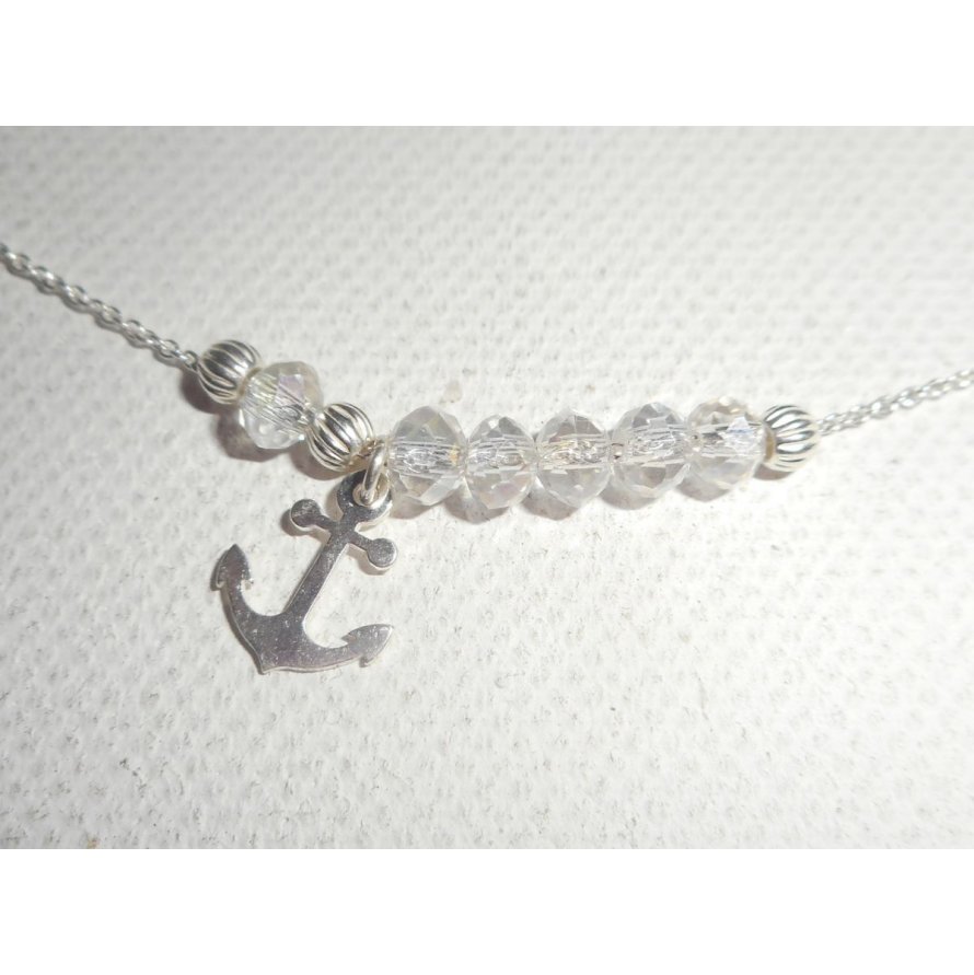 Collana girocollo in argento 925 con ancora e perle di cristallo