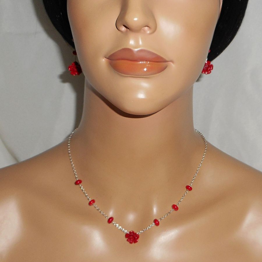 Collana di gorgonie rosa e rosse in argento 925