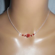 Collana rosa con gorgone rosso su catena d'argento 925