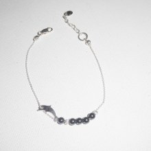 Bracciale originale con delfino e perline di ematite su catena d'argento 925