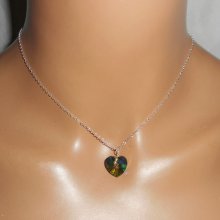 Ciondolo a cuore in cristallo Swarovski verde su catena d'argento 925