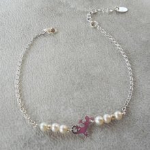 Bracciale di perle coltivate e tarantole su catena d'argento 925