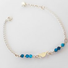 Bracciale con pietre di agata blu e cavalluccio marino su catena d'argento 925