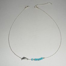 Collana girocollo in argento 925 con piccolo delfino e pietre turchesi