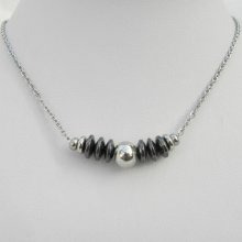 Collana da uomo con pietre di ematite e perline in acciaio inossidabile