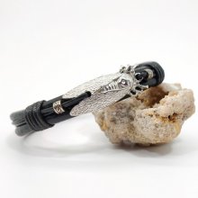 Bracciale di cicala su cordoncino di pelle nera